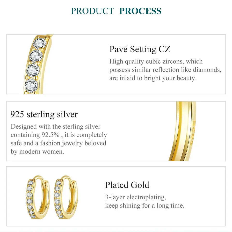 Bamoer 925 prata esterlina clássico brincos, branco banhado a ouro