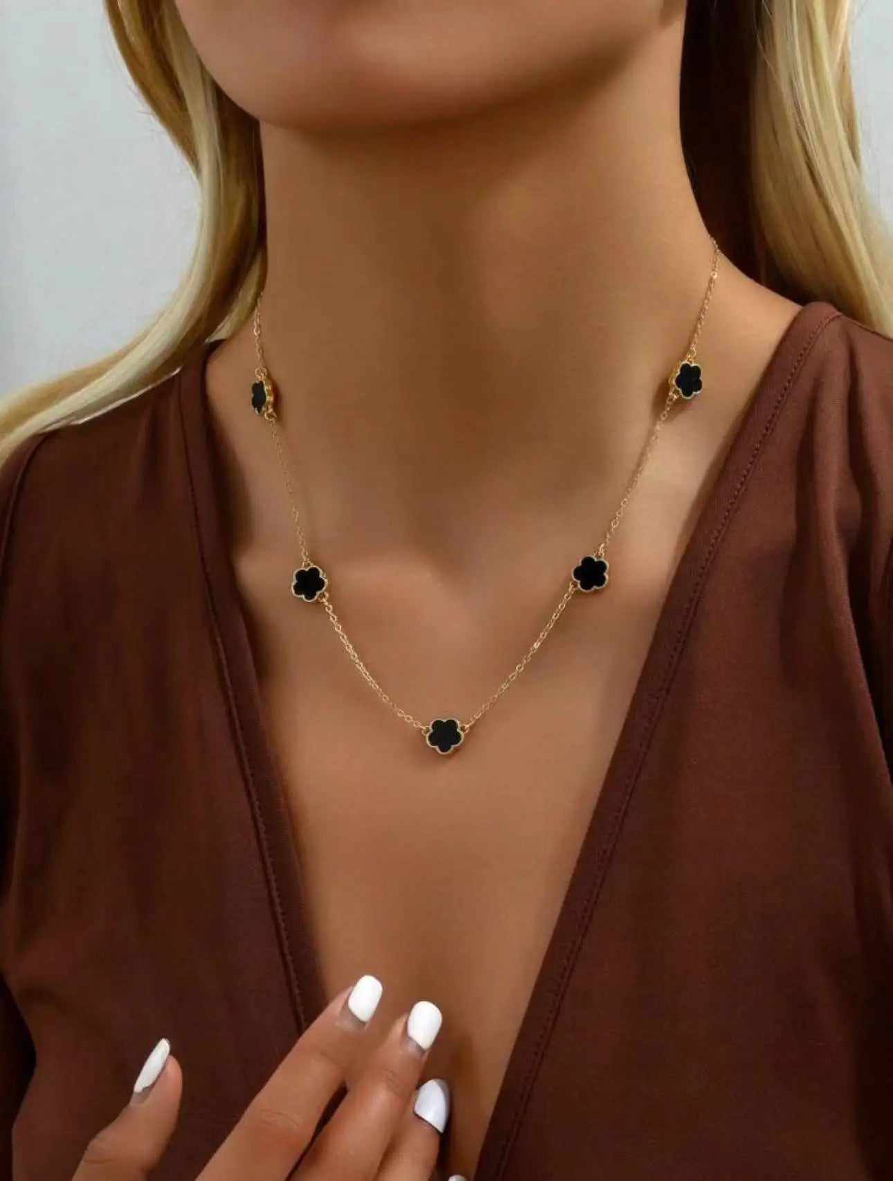 Colar de pingente de aço inoxidável de face única para mulheres trevo flor de cinco folhas joia de alta qualidade