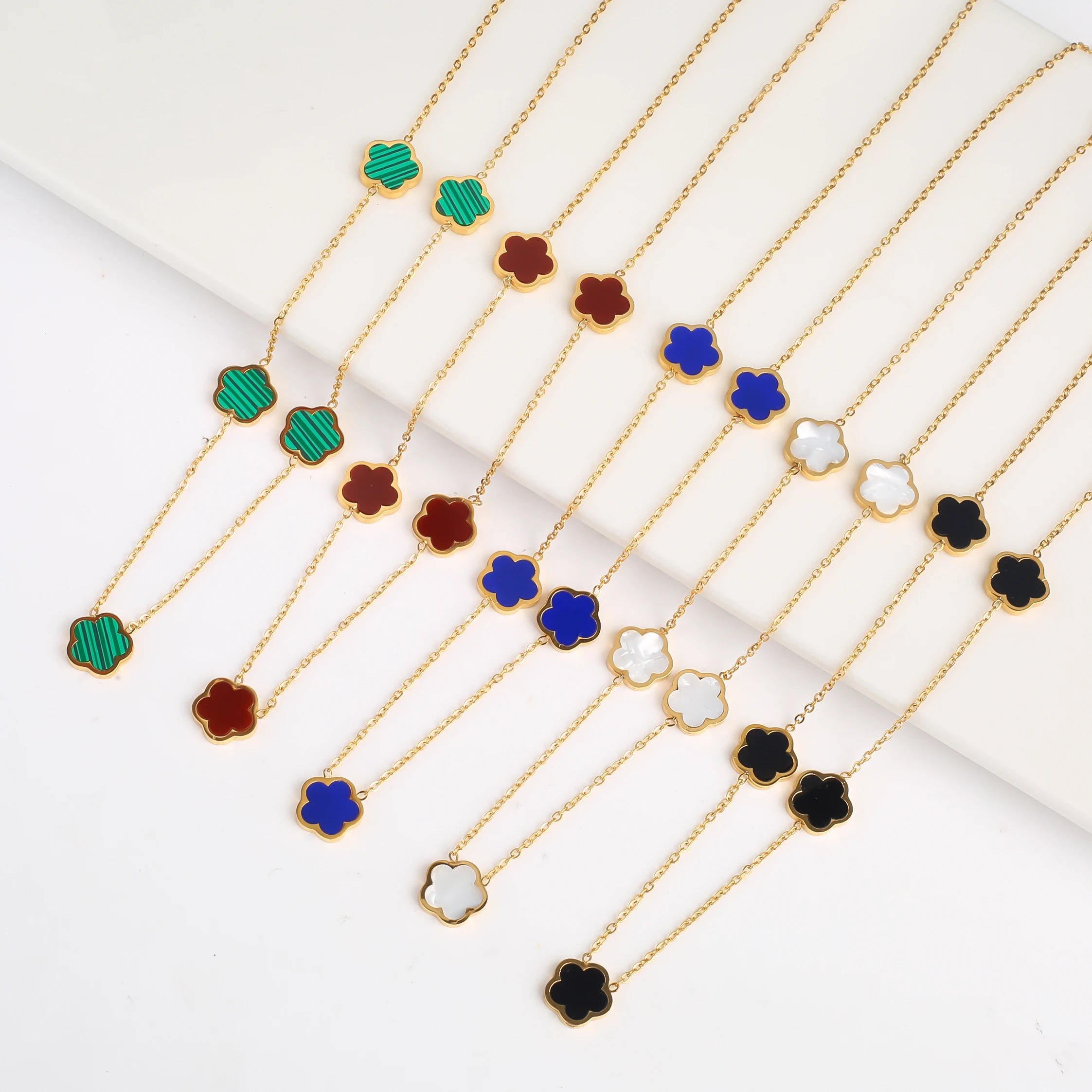 Colar de pingente de aço inoxidável de face única para mulheres trevo flor de cinco folhas joia de alta qualidade