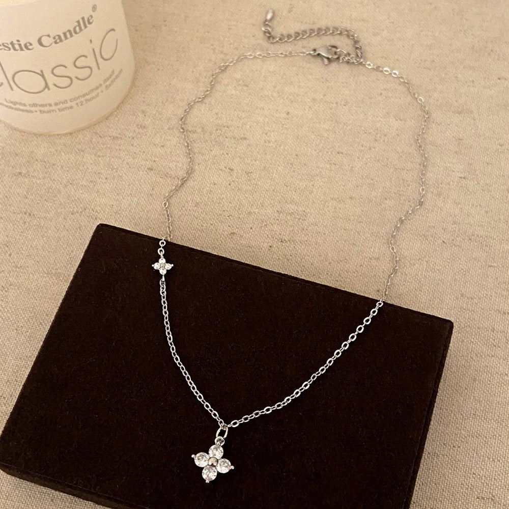 2025 nova flor de cristal pulseira de aço inoxidável moda feminina