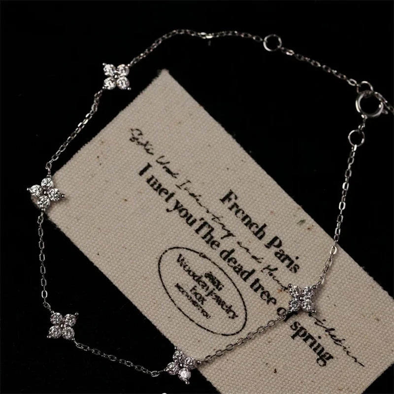 2025 nova flor de cristal pulseira de aço inoxidável moda feminina