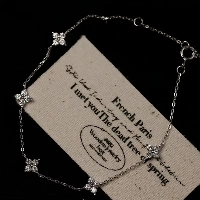 2025 nova flor de cristal pulseira de aço inoxidável moda feminina