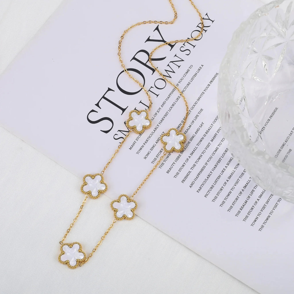 kit completo de colar, brinco e pulceira de aço inoxidavel quatro folhas